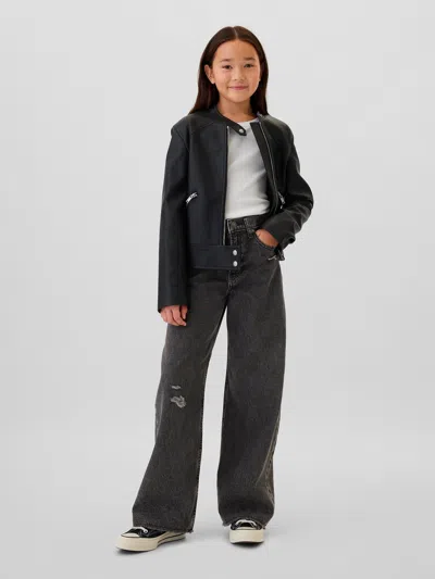 Gap Kids Low Rise Stride Wide-leg Jeans In Black Destroy Wash