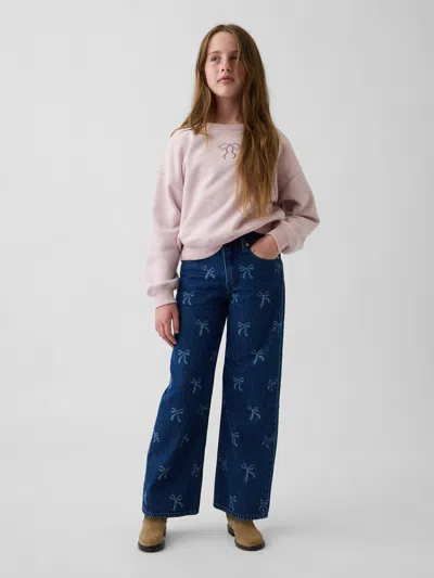 Gap Kids Low Rise Stride Wide-leg Jeans In Dark Wash Bow