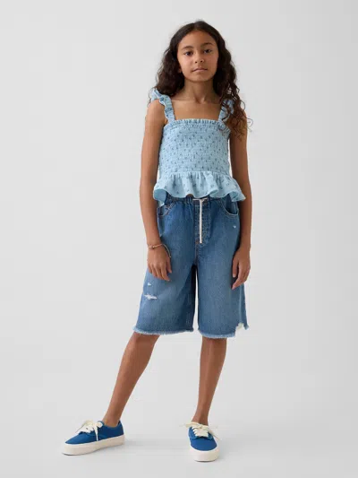 Gap Kids Low Rise Ultrasoft Easy Longline Denim Shorts In Medium Wash