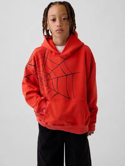 Gap Kids Marvel Vintagesoft Spider-man Relaxed Hoodie In Hot Red
