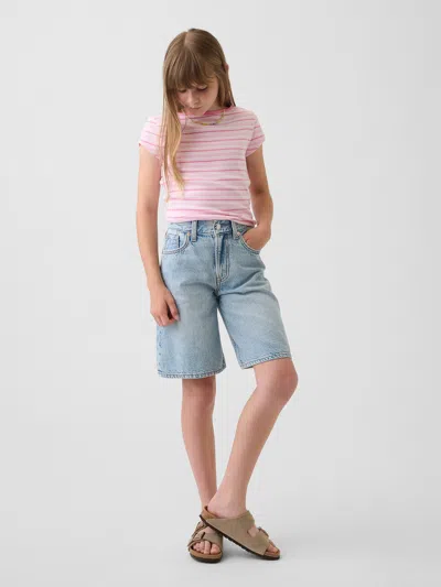 Gap Kids Mid Rise Longline Denim Shorts In Light Wash