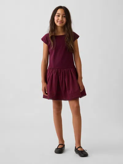 Gap Kids Mixed Media Drop-waist Dress In Tuscan Red