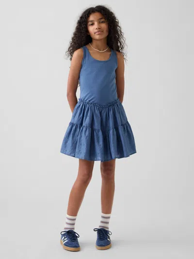 Gap Kids Mixed Media Tiered Tank Dress In Blue