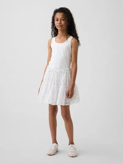 Gap Kids Mixed Media Tiered Tank Dress In New Off White Floral