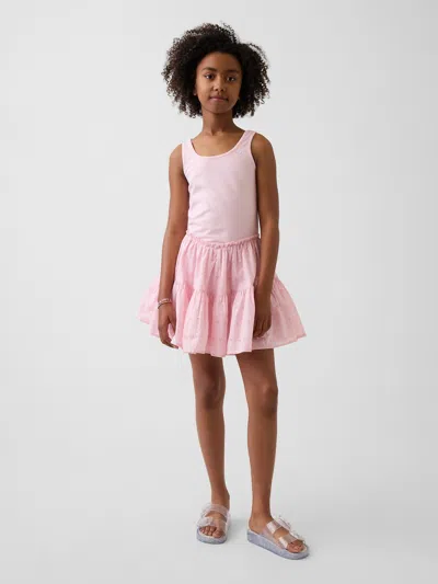 Gap Kids Mixed Media Tiered Tank Dress In Rose Mist