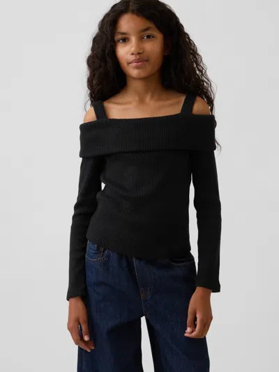 Gap Kids Off-shoulder Rib Sweater Top In Black