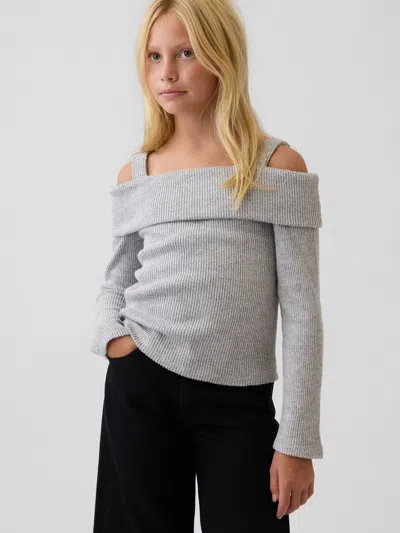 Gap Kids Off-shoulder Rib Sweater Top In Light Grey Marle