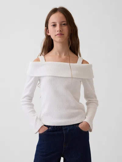 Gap Kids Off-shoulder Rib Sweater Top In Off White