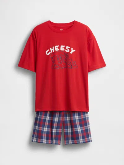 Gap Kids Oversized Recycled Pj Short Set In Modern Red