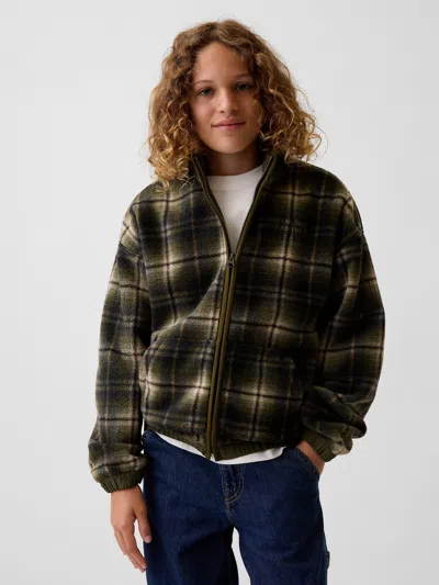 Gap Kids Plaid Sherpa Zip Jacket In Multi