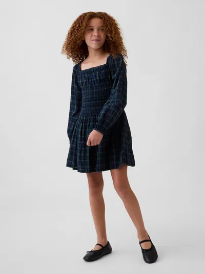 Gap Kids Plaid Smocked-waist Dress In Blue
