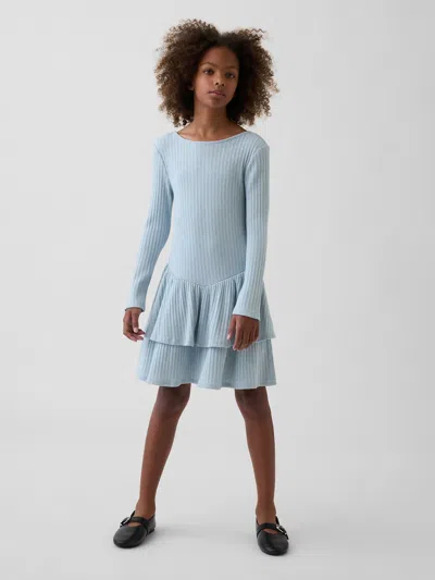 Gap Kids Pointelle Drop-waist Tiered Dress In Blue