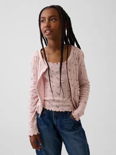 Gap Kids Pointelle Rib Cardigan In Pink Floral