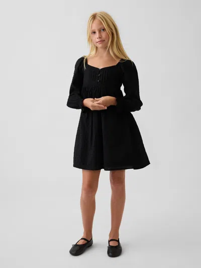 Gap Kids Puff-sleeve Empire-waist Dress In Black Clip Dot