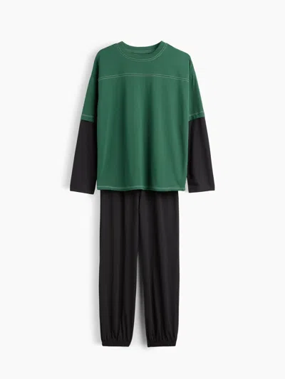 Gap Kids Recycled Colorblock Pj Set In Map Green