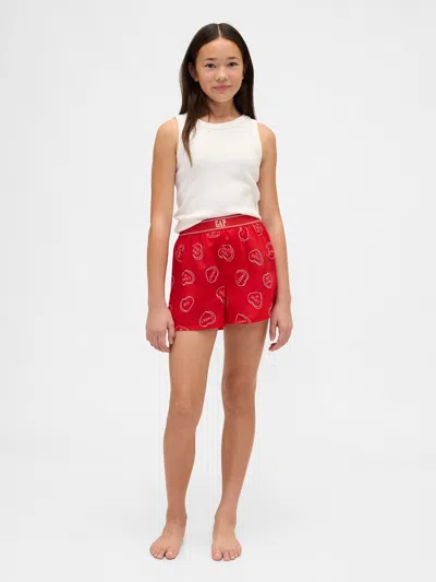Gap Kids Recycled Flannel Pj Boxer Shorts In Modern Red Heart