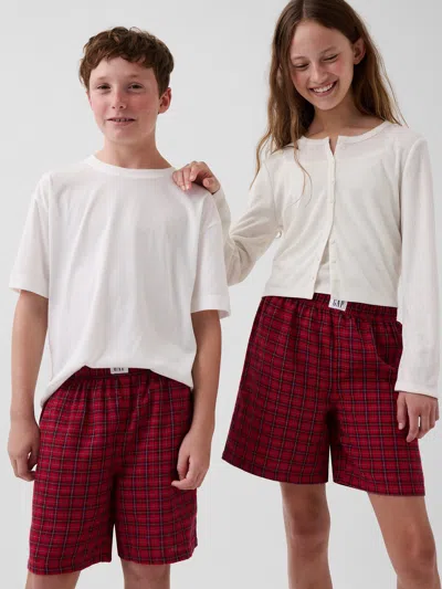 Gap Kids Recycled Flannel Pj Boxer Shorts In Red Tartan