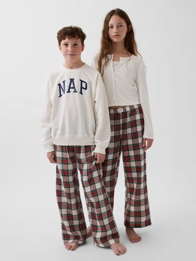 Gap Kids Recycled Flannel Pj Pants In Red & Cream Plaid