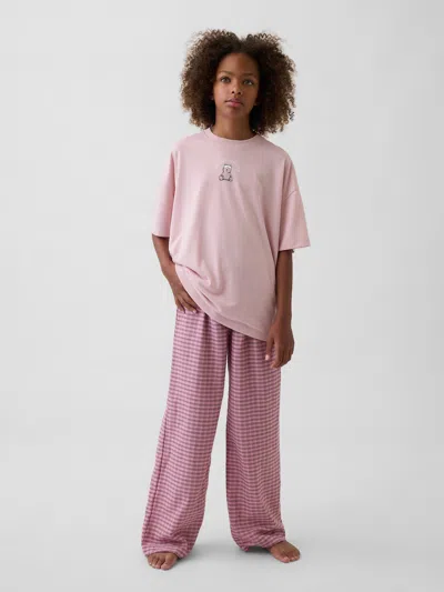 Gap Kids Recycled Oversized Pj Set In Pink Plaid