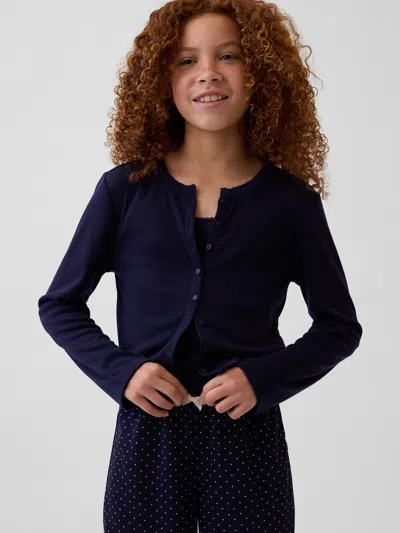 Gap Kids Recycled Pointelle Pj Cardigan In Navy
