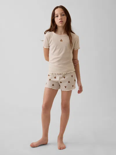 Gap Kids Recycled Rib Brannan Bear Pj Short Set In Off White