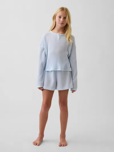 Gap Kids Recycled Waffle Henley Pj Short Set In Essential Blue