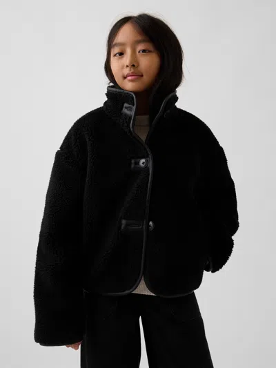 Gap Kids Relaxed Crop Sherpa Jacket In Black