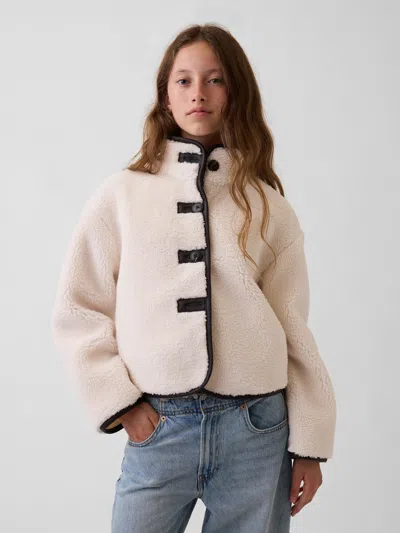 Gap Kids Relaxed Crop Sherpa Jacket In Neutral
