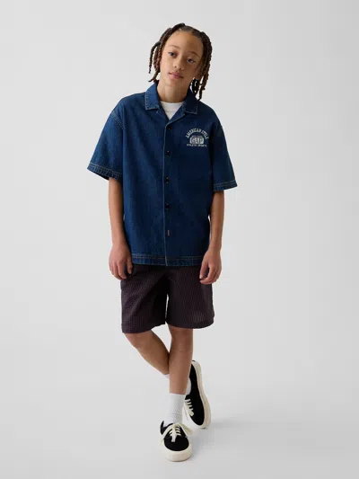 Gap Kids Relaxed Easy Bermuda Shorts In Blue Brown Plaid