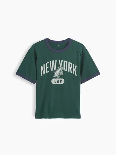 Gap Kids Relaxed New York Graphic Ringer T-shirt In Deep Hunter
