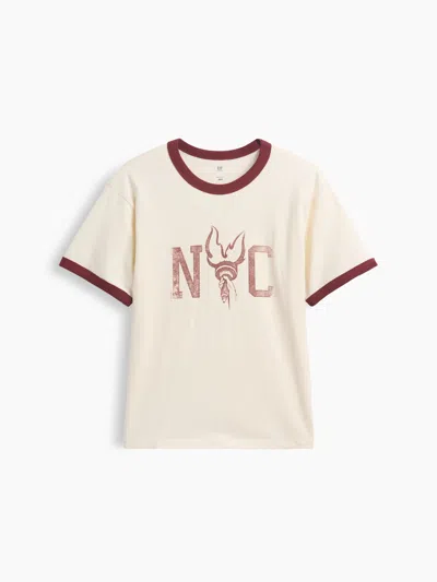 Gap Kids Relaxed New York Graphic Ringer T-shirt In Ivory Frost