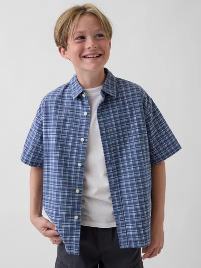 Gap Kids Relaxed Plaid Oxford Shirt In Blue