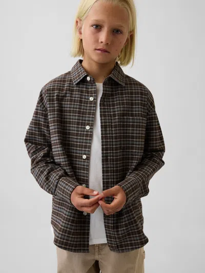 Gap Kids Relaxed Plaid Oxford Shirt In Brown Plaid