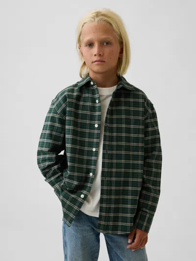 Gap Kids Relaxed Plaid Oxford Shirt In Green Plaid
