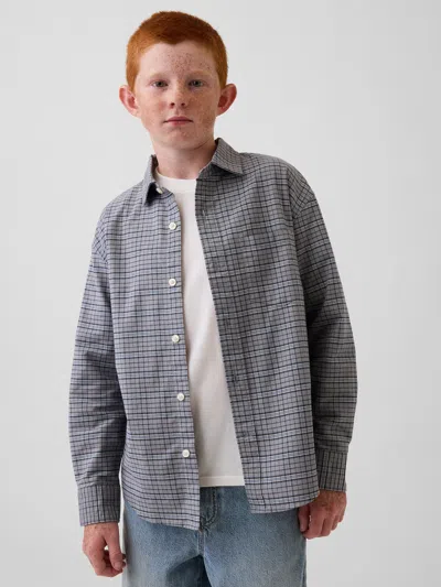Gap Kids Relaxed Plaid Oxford Shirt In Grey Plaid