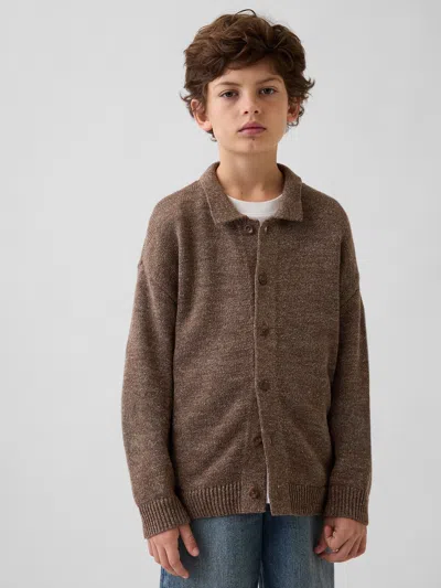 Gap Kids Relaxed Polo Shirt Cardigan Sweater In Brown