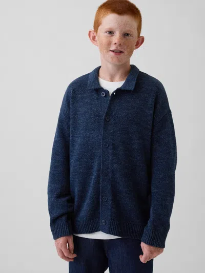 Gap Kids Relaxed Polo Shirt Cardigan Sweater In Navy