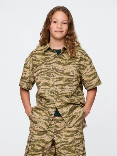 Gap Kids Ripstop Utility Shirt In Green Camo
