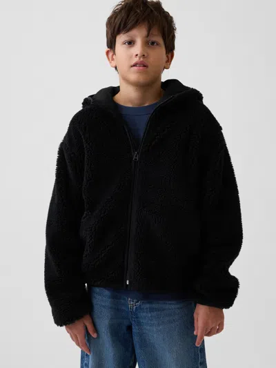 Gap Kids Sherpa Hooded Zip Jacket In Black