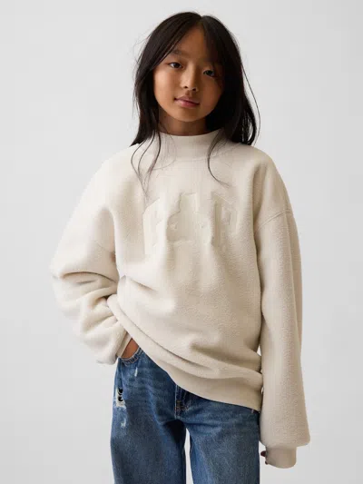 Gap Kids Sherpa Oversized Mockneck Logo Sweatshirt In Chino