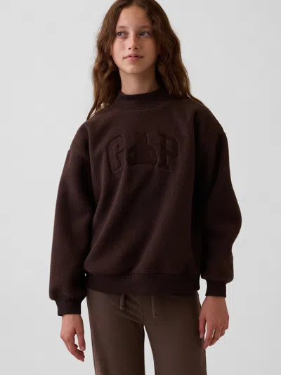 Gap Kids Sherpa Oversized Mockneck Logo Sweatshirt In Terra Brown