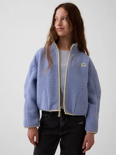 Gap Kids Sherpa Relaxed Zip Jacket In Airstream Blue