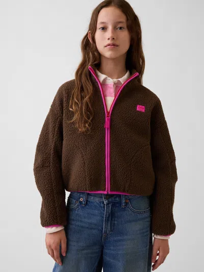 Gap Kids Sherpa Relaxed Zip Jacket In Cool Brown