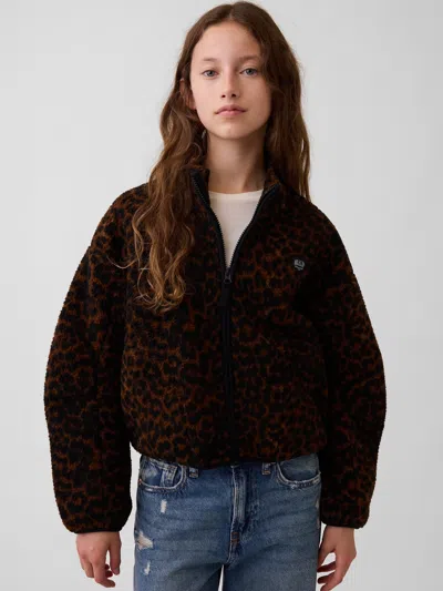 Gap Kids Sherpa Relaxed Zip Jacket In Leopard Print