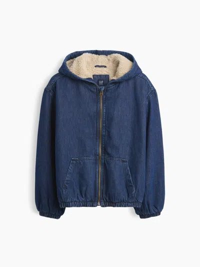 Gap Kids Sherpa-lined Hooded Canvas Jacket In Blue
