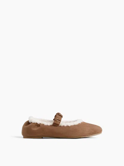 Gap Kids Sherpa-lined Vegan Suede Ballet Flats In Brown