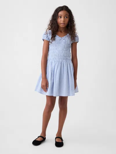 Gap Kids Smocked Print Dress In Blue Plaid
