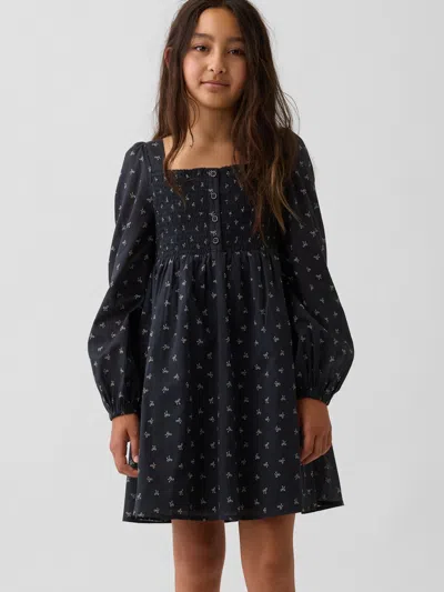 Gap Kids Smocked Square-neck Dress In Black Bow Print
