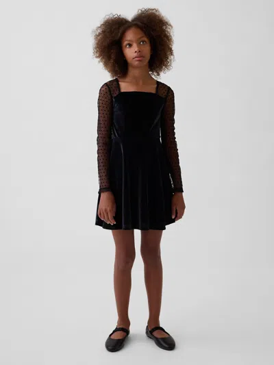 Gap Kids Square-neck Mixed Media Dress In Black