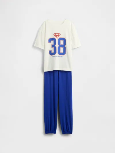 Gap Kids Superman Oversized Recycled Pj Jogger Set In Off White